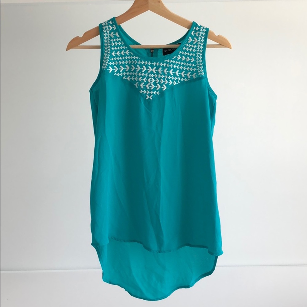 Sheer Embroidered Sleeveless Blouse